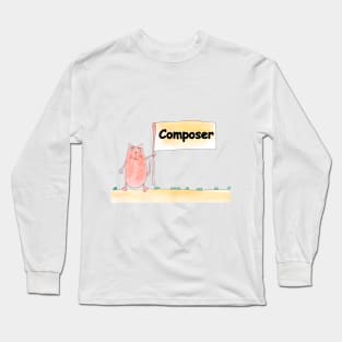 Composer. Profession, work, job. Cat shows a banner with the inscription. Watercolor illustration. A gift for a professional. Long Sleeve T-Shirt